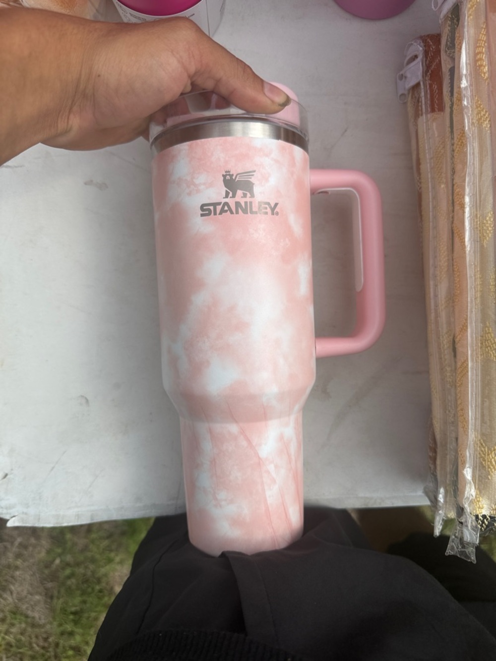 Stanley Pink Marble Travel Tumbler with Handle